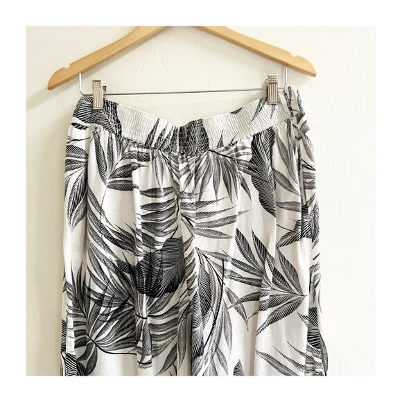 Tahari Palm Print Tropical Cropped Wide Leg 100% Linen Pants XL Black Ivory - Picture 6 of 9